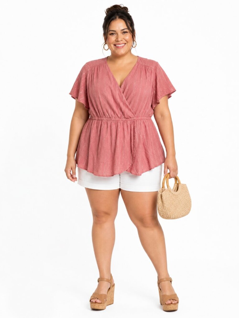 Lane Bryant Pink Metallic Stripe Faux Wrap Boho Glam Party Top Size 20